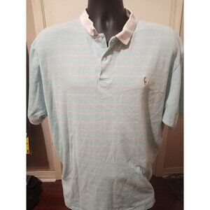 Polo Ralph Lauren Polo Shirt Mens XL Blue Pink Striped Pony Casual Short Sleeve